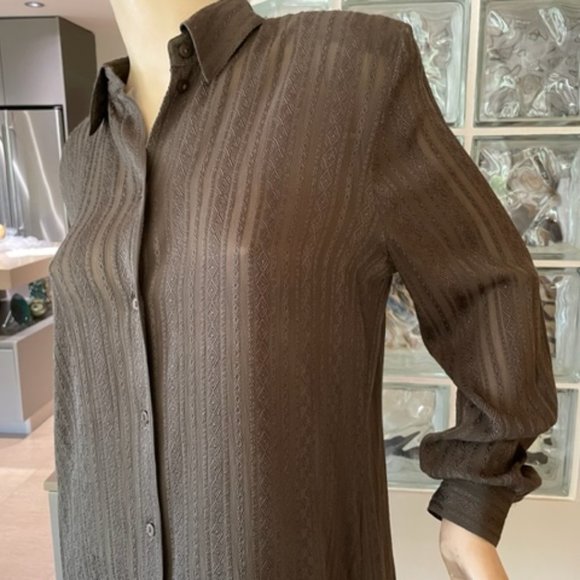 OLSEN COLLECTION Olive Green, Long Sleeved, TEXTURED SILK, Very Feminine Size 6 - Picture 2 of 11